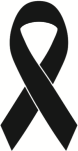 Illustration of a black ribbon like those worn when grieving