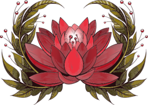 Illustration of a red lotus flower, which symbolizes sympathy and selfless love